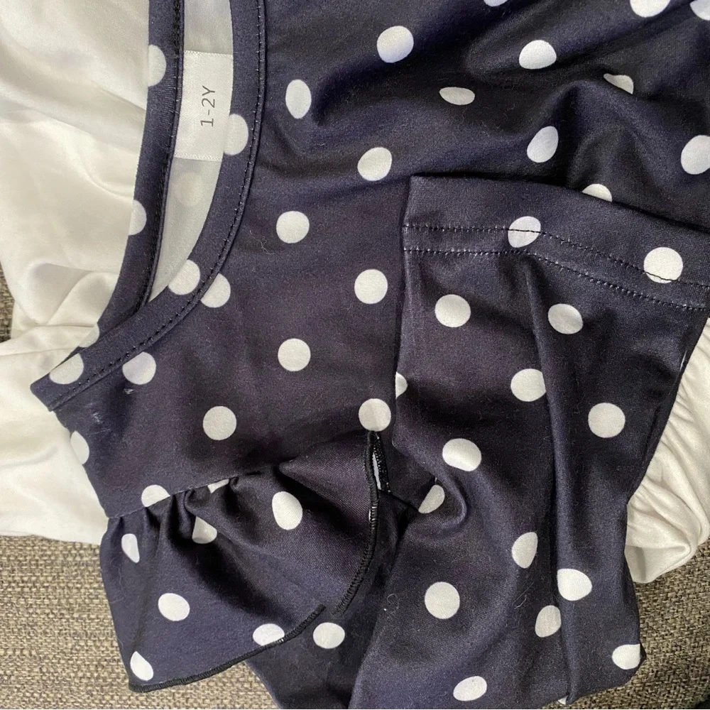 Toddler Girl 1- 2 Year Snowman Dress Ruffle Long Sleeve Polka Dot Black White